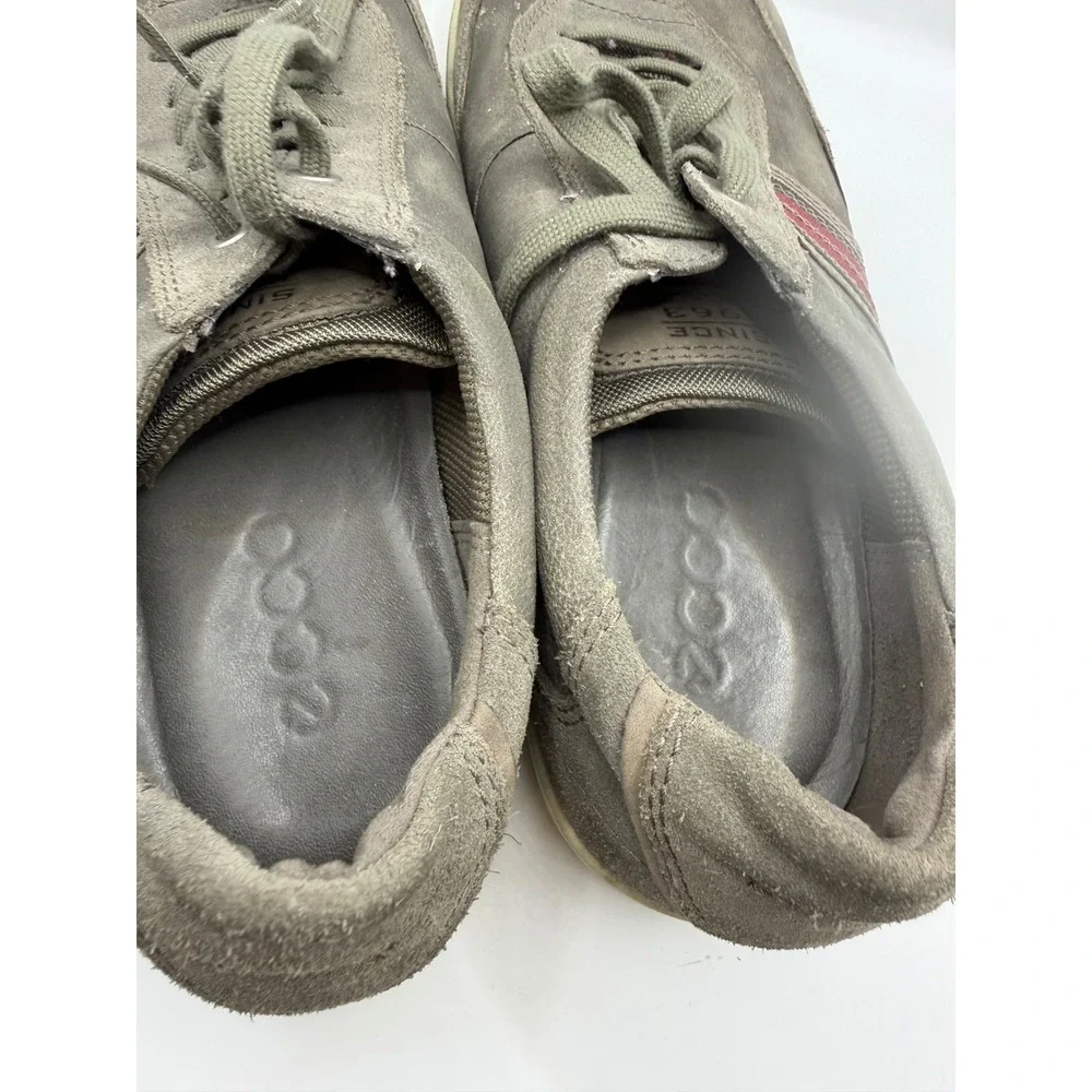 ECCO Soft 7 Mens Sneakers Size 45 Leather Suede Low Top Lace Up Shoes Grey Brown